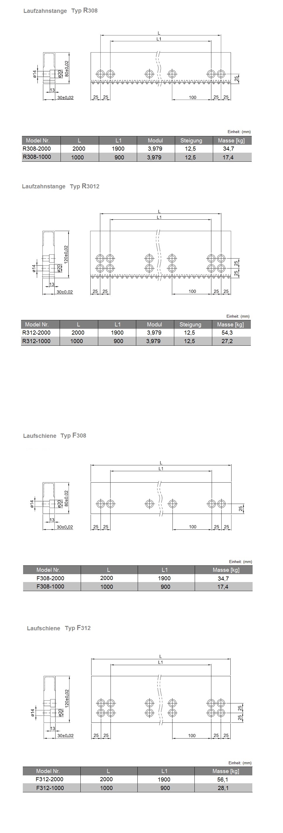 Zahnstange, Ritzel, Roboterverfahreinheit, Stützrolle, Kurvenrolle